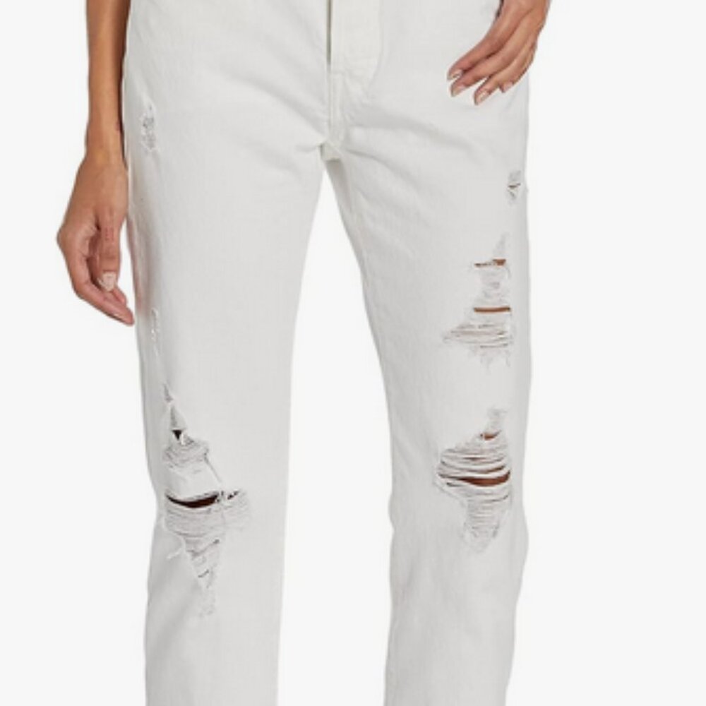 Levis 501 Jeans Women 27X30 White Orignial Straight High Rise Button Fly Distres